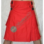 Red Adjustable Leather Straps Kilt